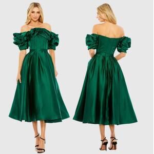 NWT Mac Duggal Emerald Green Midi Dress Womens 16